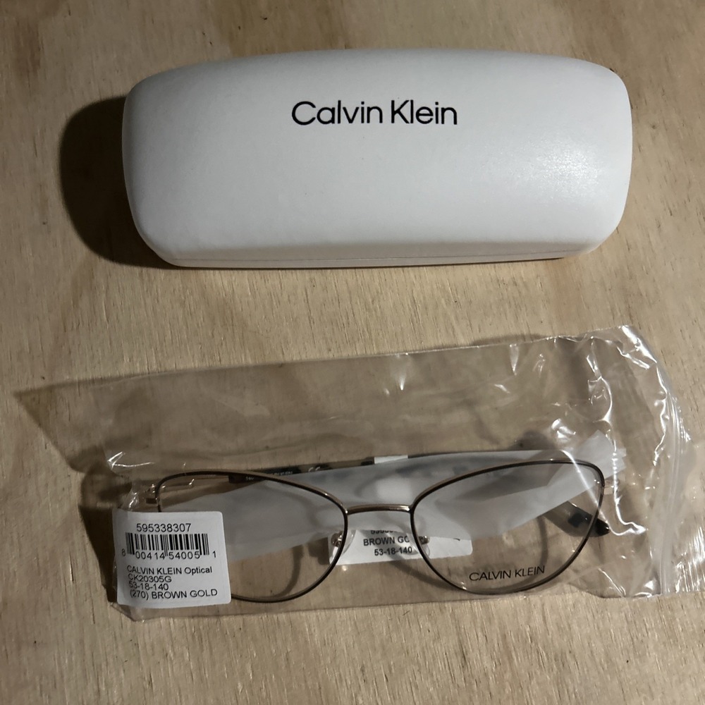 Calvin Klein Woman's Glasses 53-18–140 Brown Gold NEW Msrp 197 With Case NWT - Picture 2 of 9